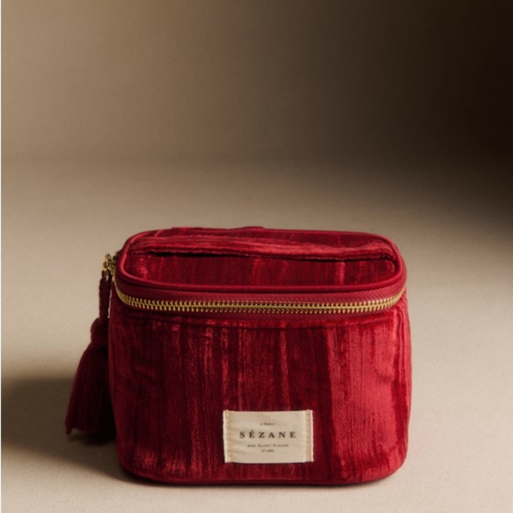 Bundle:  Sezane Red Velvet Cosmetic Bag and scrunchie